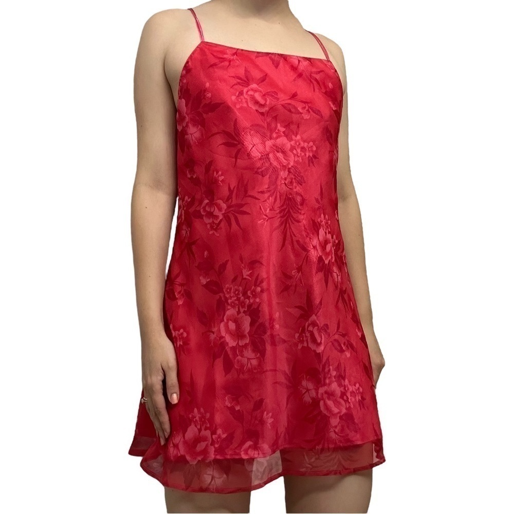 Y2K Lord & Taylor Slip Dress Mini Hot Pink Floral Dainty Babydoll Size Small